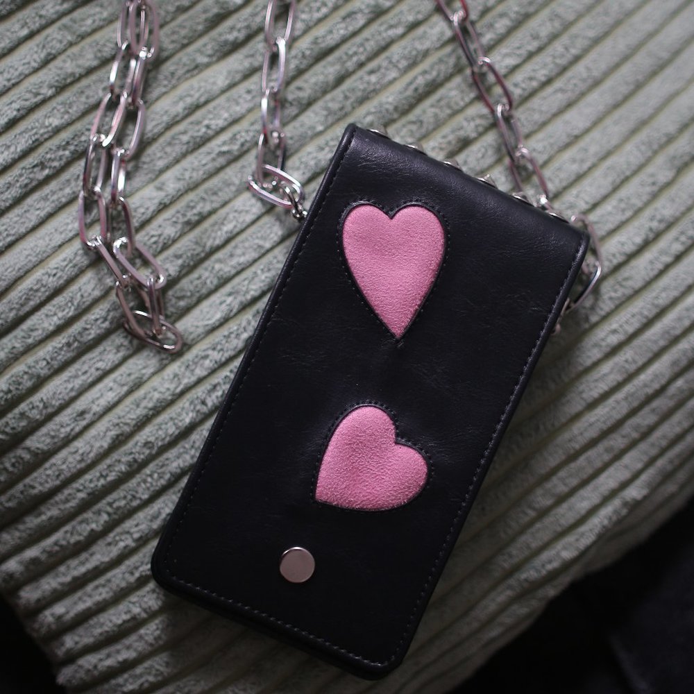 NWT Pink Heart Vegan Leather Phone Holster Bag.
